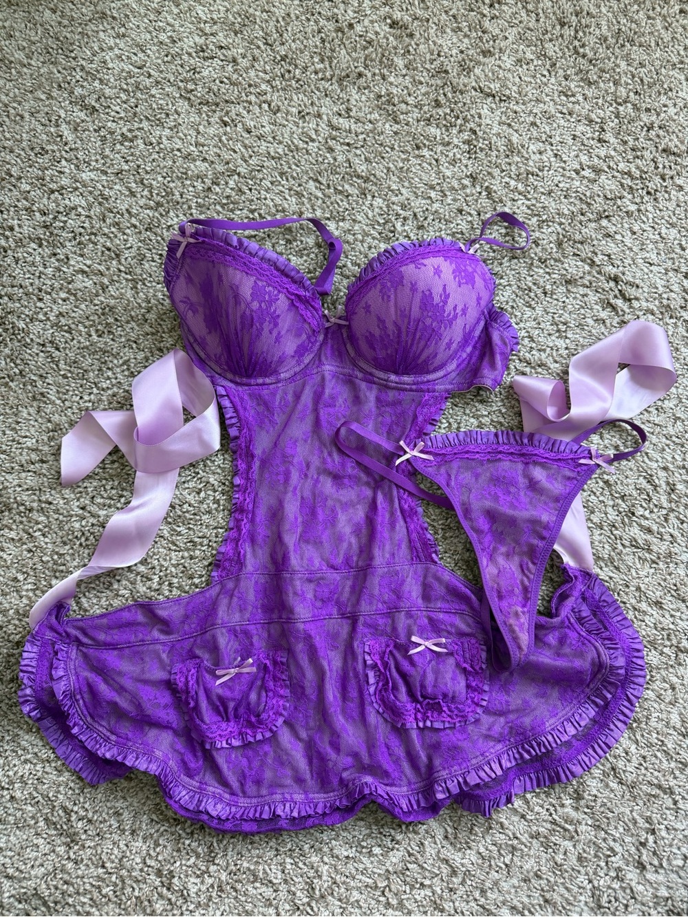 Victoria's Secret Violet Lace Chemise & Thong Set